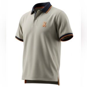 Psycho Bunny Light Gray Polo with Navy and Orange Trim boys large - BNWT
